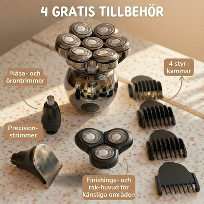 💪 7D Flexibelt rakapparatset | 5-i-1 Multifunktion⚡ Trådlös laddning + LED-batteriindikator🚿 Våt- och torrakning · Tvättbar🪐 Perfekt för resan