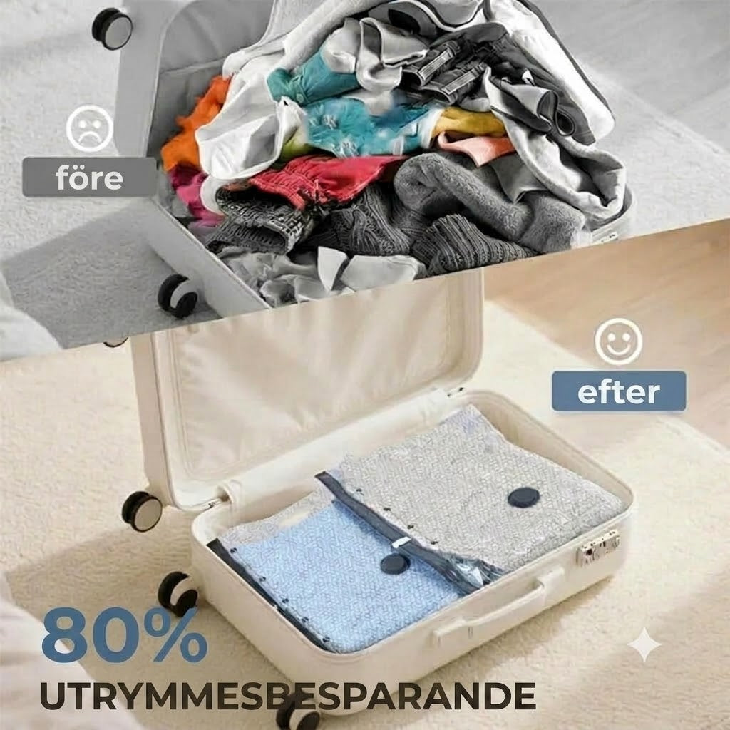 Vakuumpump med platsbesparande påsar