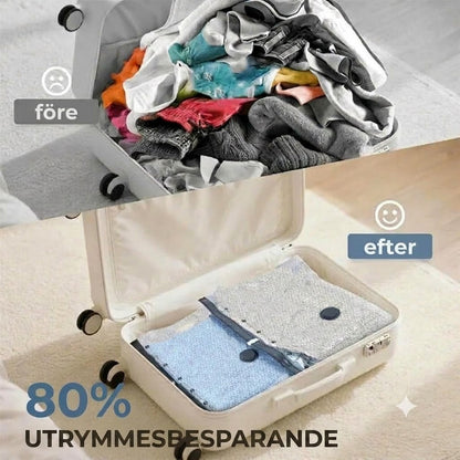 Vakuumpump med platsbesparande påsar