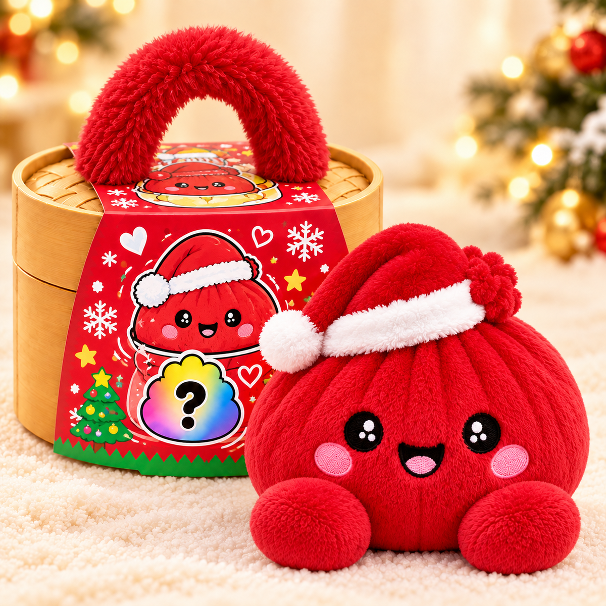 Christmas Plush Dumplings | Mjuka Squishy Gosedjur i Söt Steamer-box