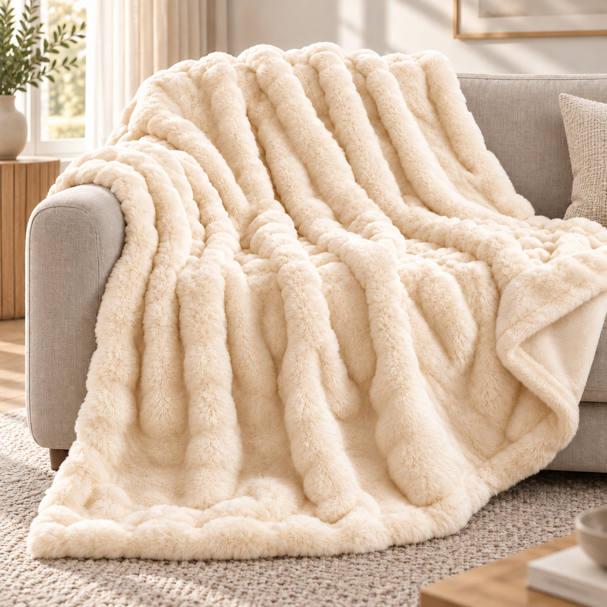 Cloud Faux Rabbit Fur – Extra stor och lyxigt mjuk bubbelpläd