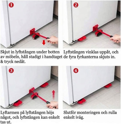 Uppsättning med lyft- och flyttverktyg för möbler