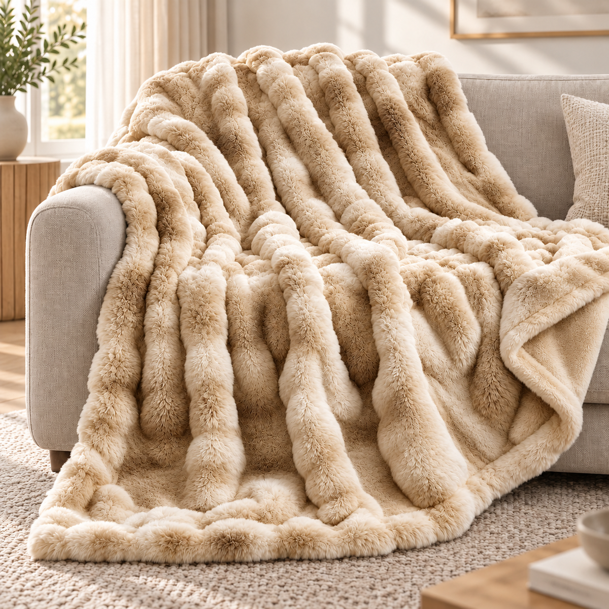 Cloud Faux Rabbit Fur – Extra stor och lyxigt mjuk bubbelpläd