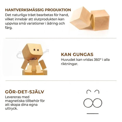 Charmigt litet gungfigur i trä med 12 magnetiska uttryck