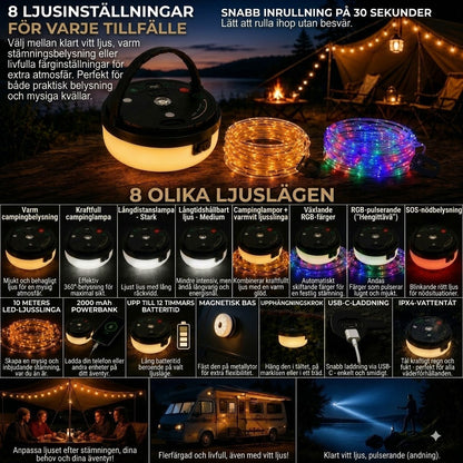 CampGlow PRO – 4-i-1 uppladdningsbar campinglampa