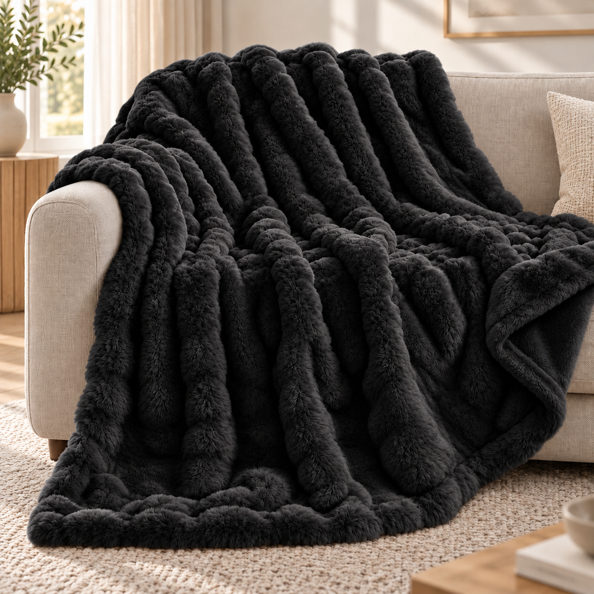 Cloud Faux Rabbit Fur – Extra stor och lyxigt mjuk bubbelpläd