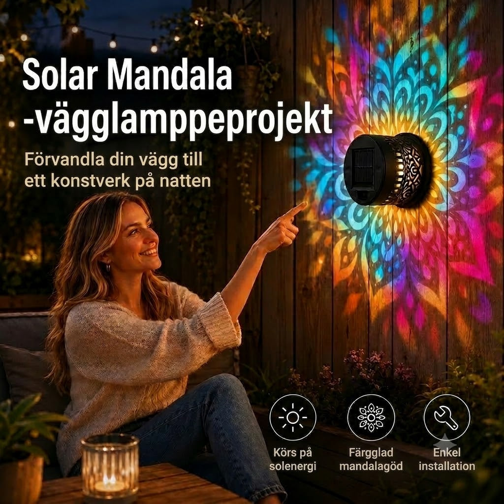 ProjectAura™ | Solcellsdriven Mandala Projektionsvägglampa