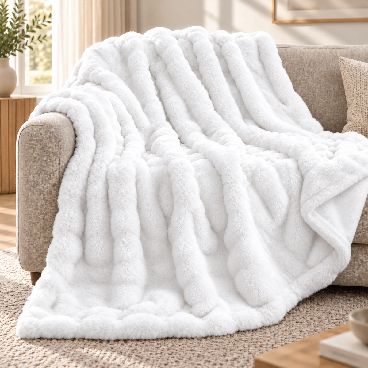 Cloud Faux Rabbit Fur – Extra stor och lyxigt mjuk bubbelpläd