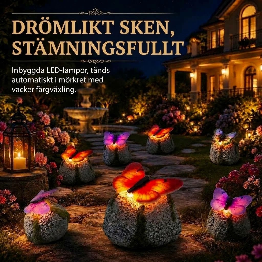 LunaGlow™ | Soldriven trädgårdssten med inbyggd lysande fjäril