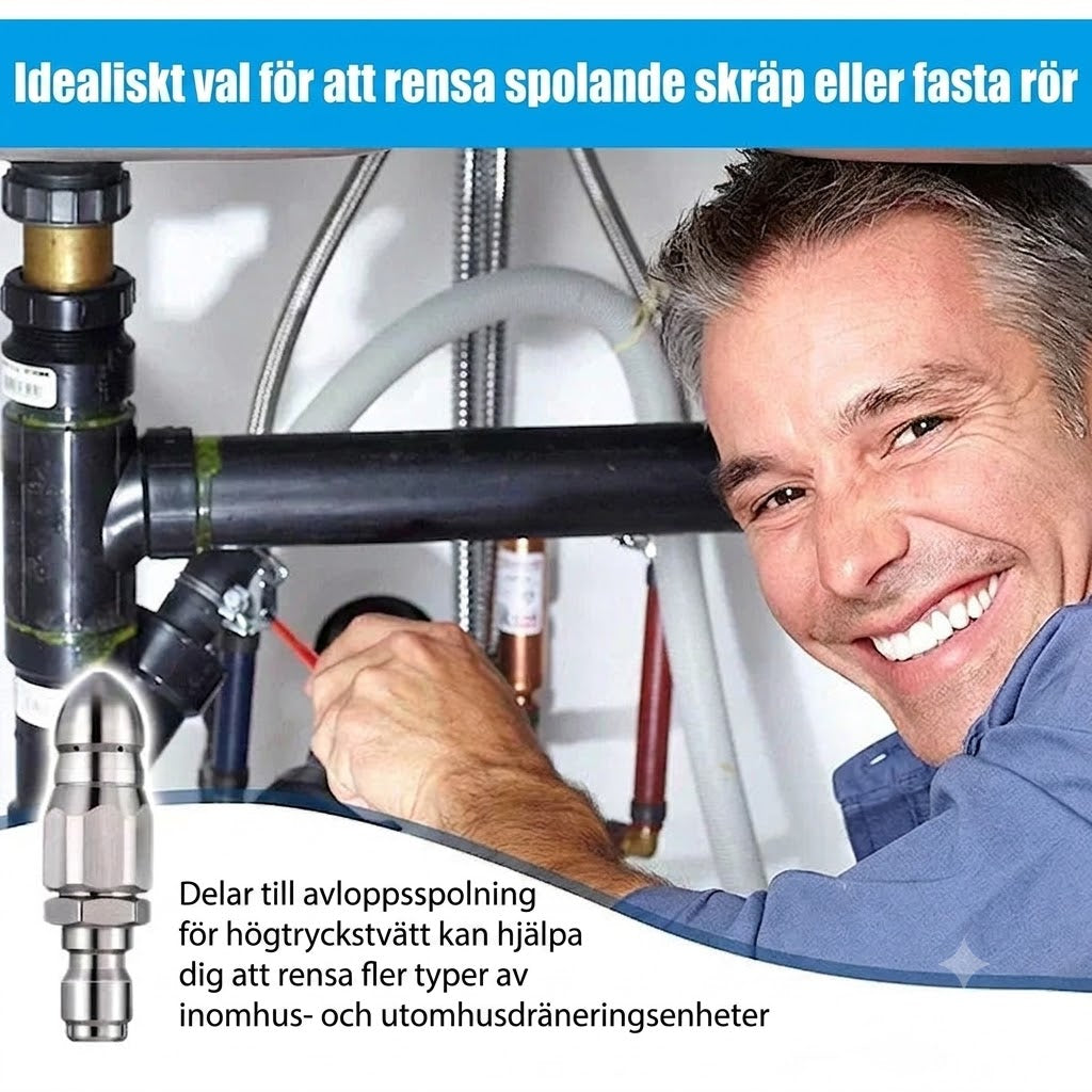 🌊 Avloppsspolmunstycke i rostfritt stål – rensar blockeringar och förebygger stopp på djupet 💦🚿