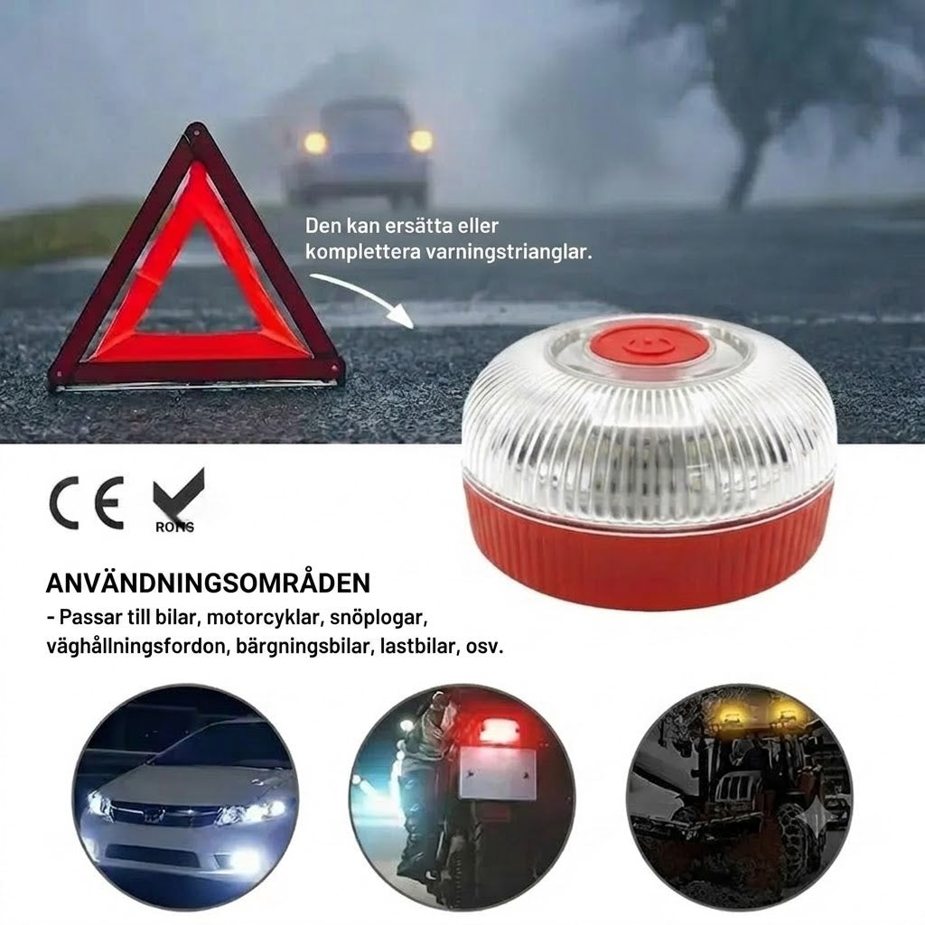 V16 Stroboskopiskt ljusband med kraftfull magnet vid batteribas