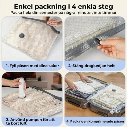 Vakuumpump med platsbesparande påsar