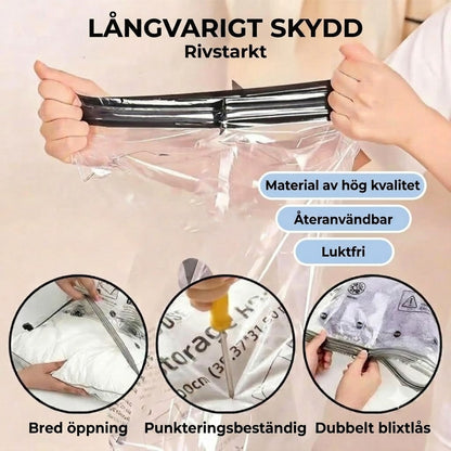 Vakuumpump med platsbesparande påsar