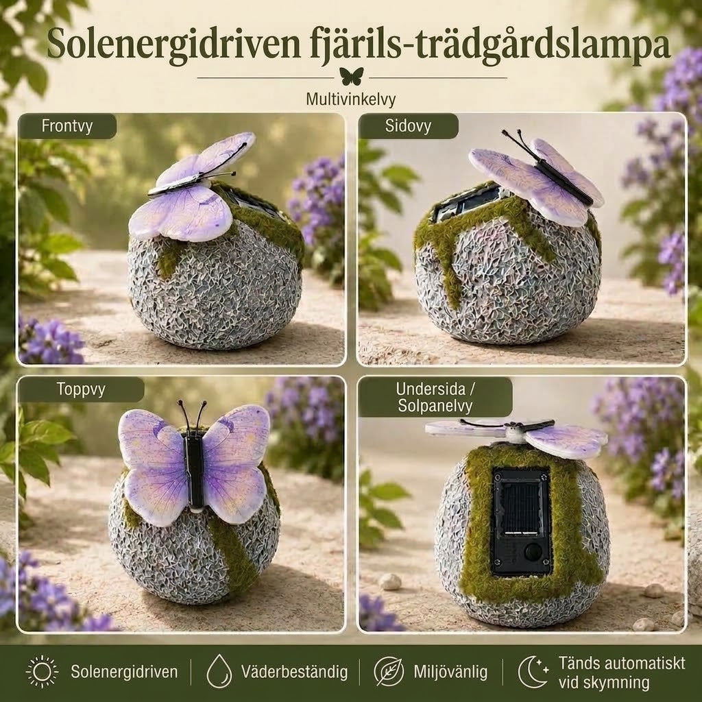 LunaGlow™ | Soldriven trädgårdssten med inbyggd lysande fjäril