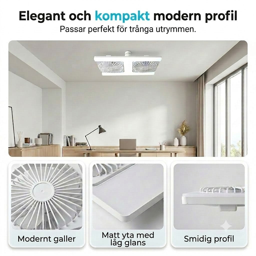 Takfläkt med dubbla huvuden och LED-belysning – modern design med fjärrkontroll för vardagsrum och sovrum