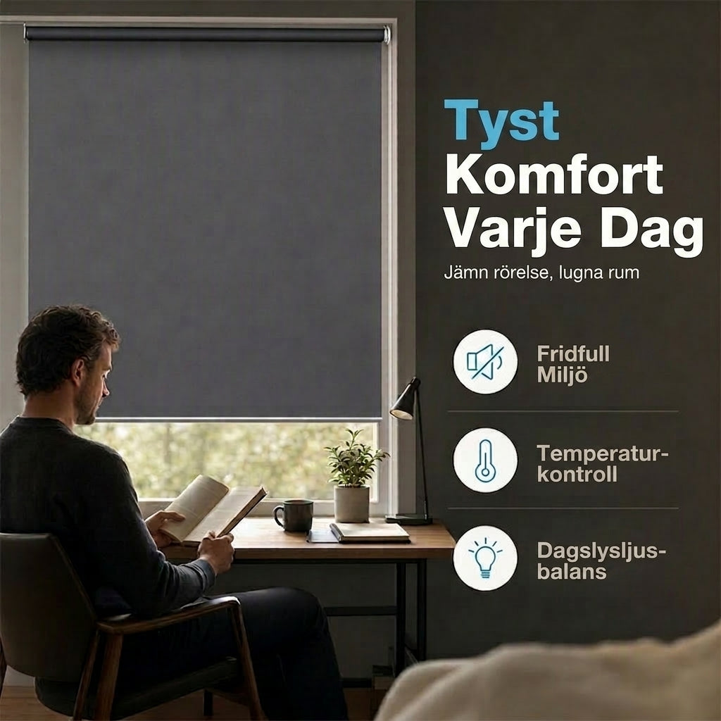 🪟 Mörkläggande motoriserad rullgardin med fjärrkontroll – PVC – Bredd 47–240 cm – Kabelansluten eller batteridriven motor – För sovrum, kontor och balkong 🏠