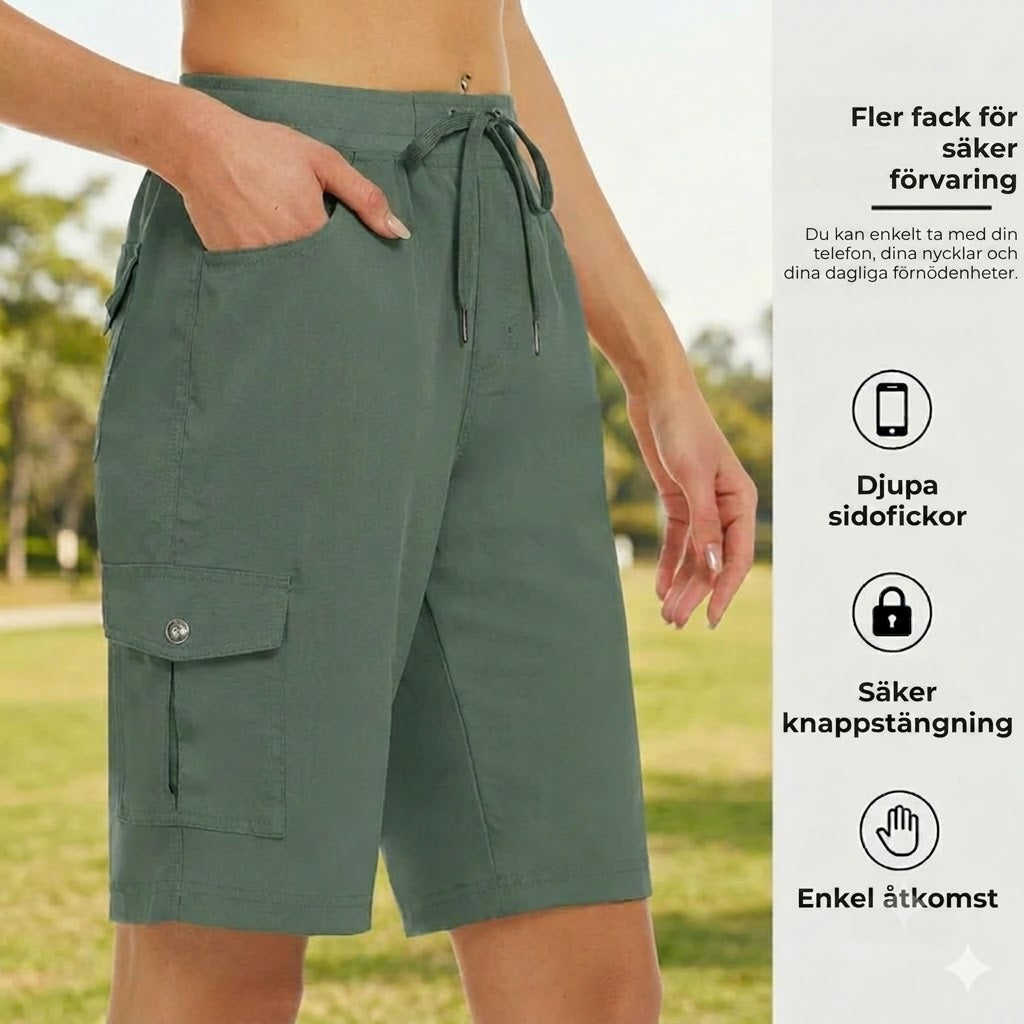 Snabbtorkande cargoshorts för damer med fickor