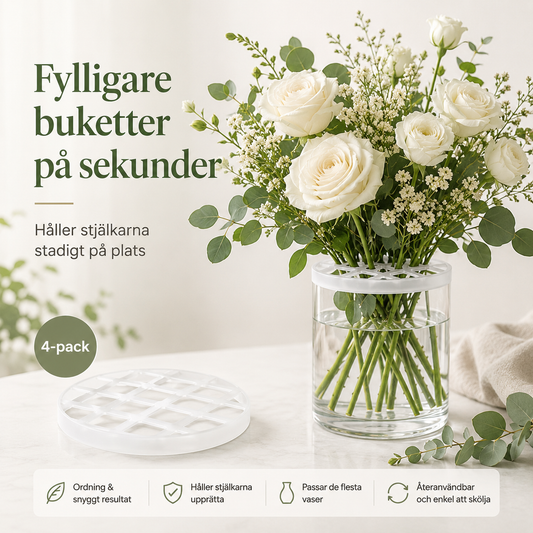 BlomFix – Justerbar & töjbar blomsterhållare i silikon | Fylligare buketter på sekunder | 4-pack