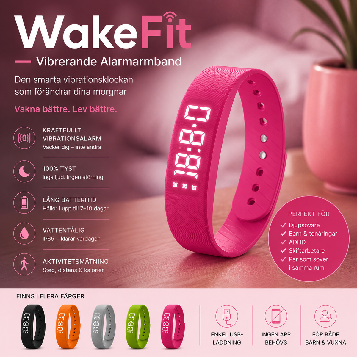WakeFit – Vibrerande alarmarmband | Den smarta vibrationsklockan som förändrar dina morgnar