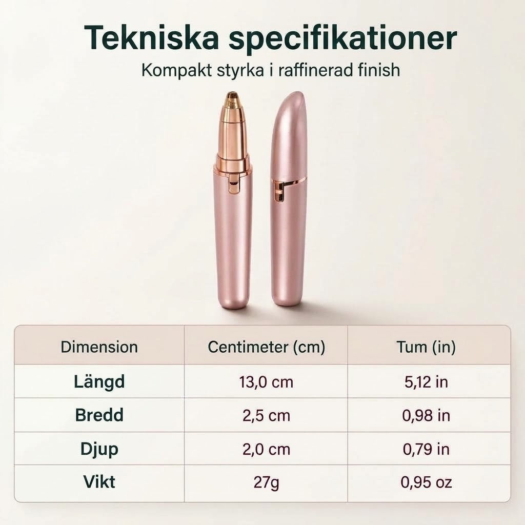 Elektrisk ögonbrynsepilator i pennformat – Inbyggd LED-lampa och USB-laddningsbar