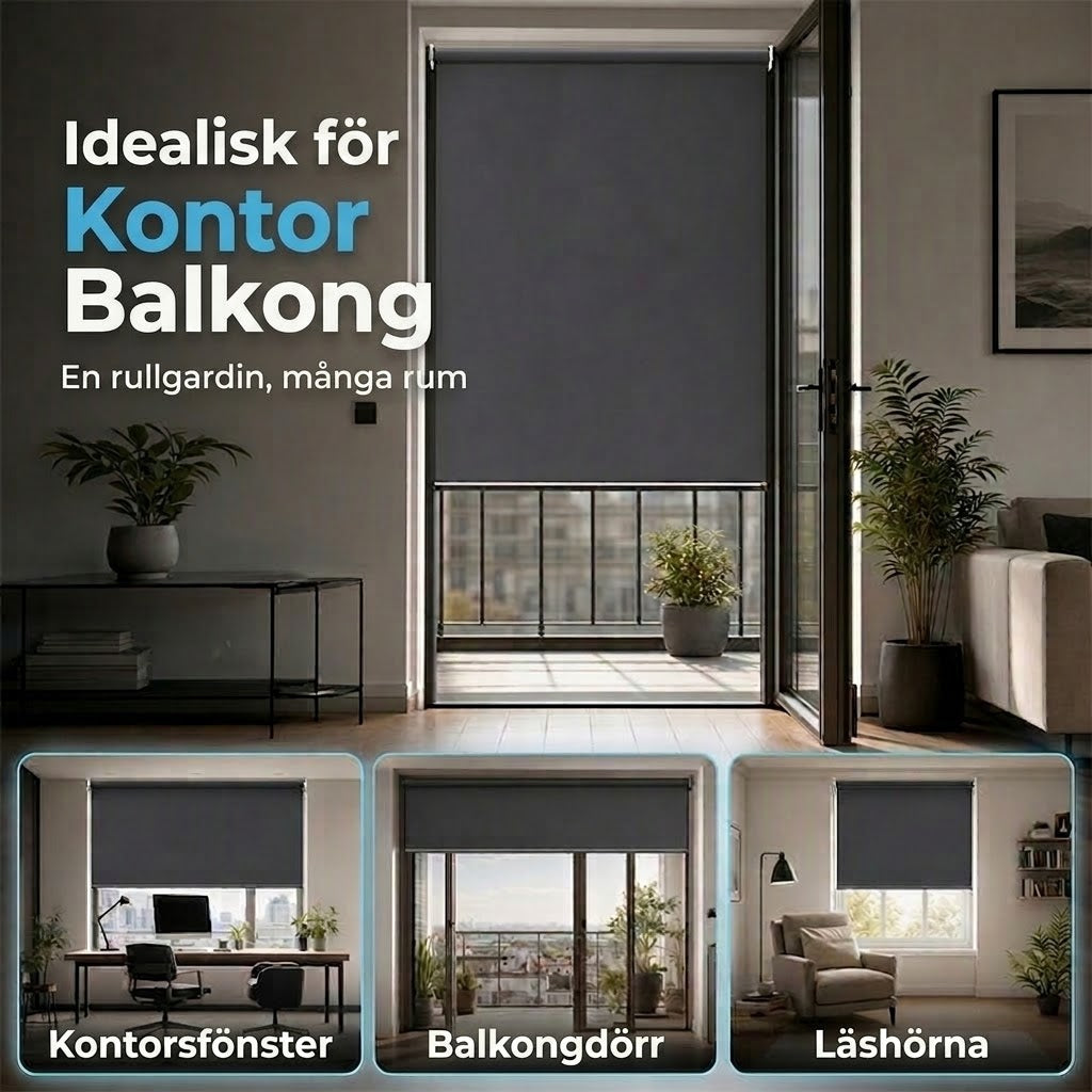 🪟 Mörkläggande motoriserad rullgardin med fjärrkontroll – PVC – Bredd 47–240 cm – Kabelansluten eller batteridriven motor – För sovrum, kontor och balkong 🏠