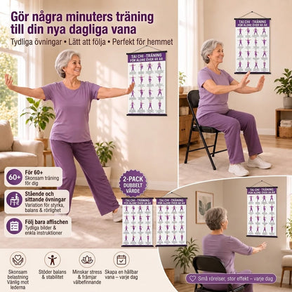 Tai Chi stolträning – Set med 2 affischer för enkel hemmaträning (60+)