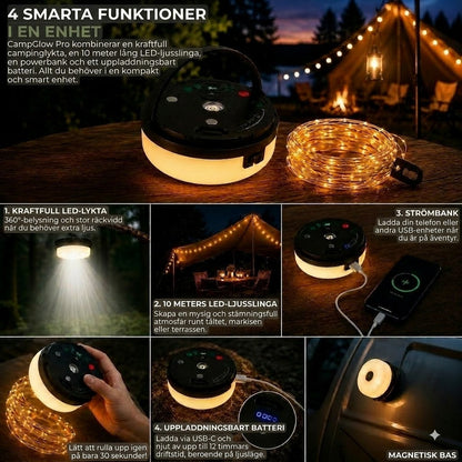 CampGlow PRO – 4-i-1 uppladdningsbar campinglampa