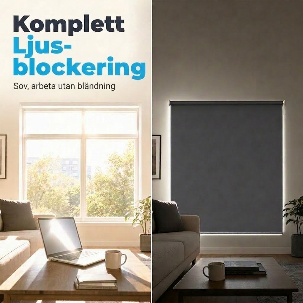 🪟 Mörkläggande motoriserad rullgardin med fjärrkontroll – PVC – Bredd 47–240 cm – Kabelansluten eller batteridriven motor – För sovrum, kontor och balkong 🏠