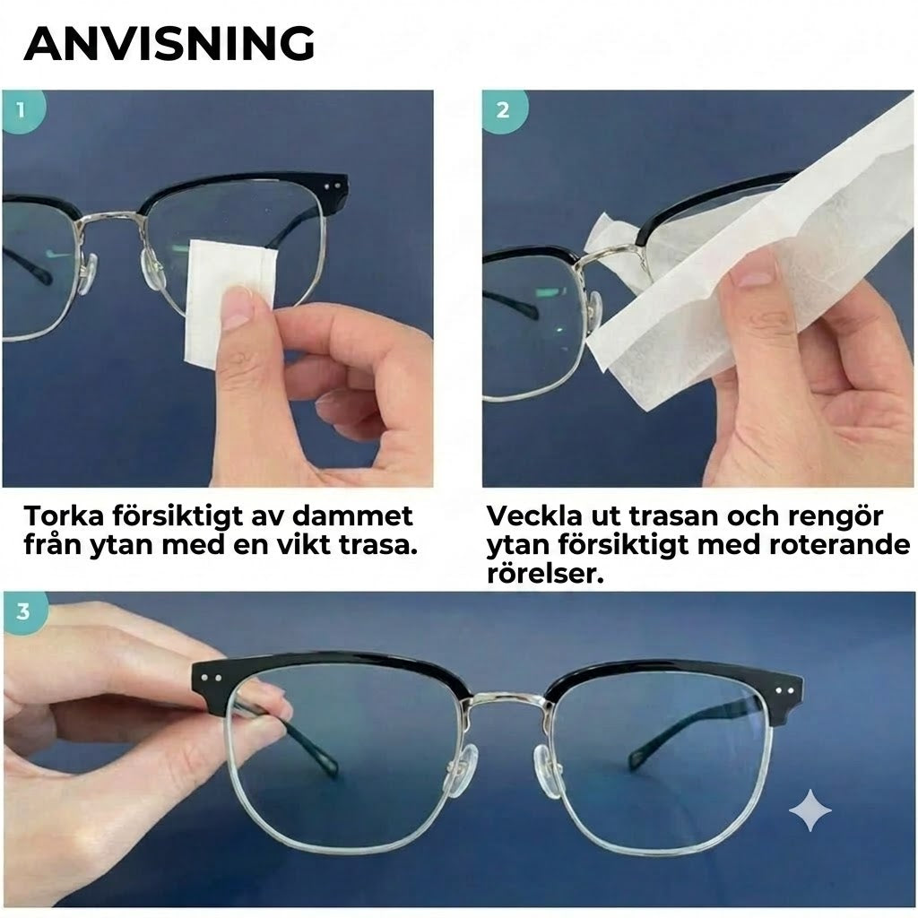 Glasögonputsdukar mot imma och smuts (100-pack)