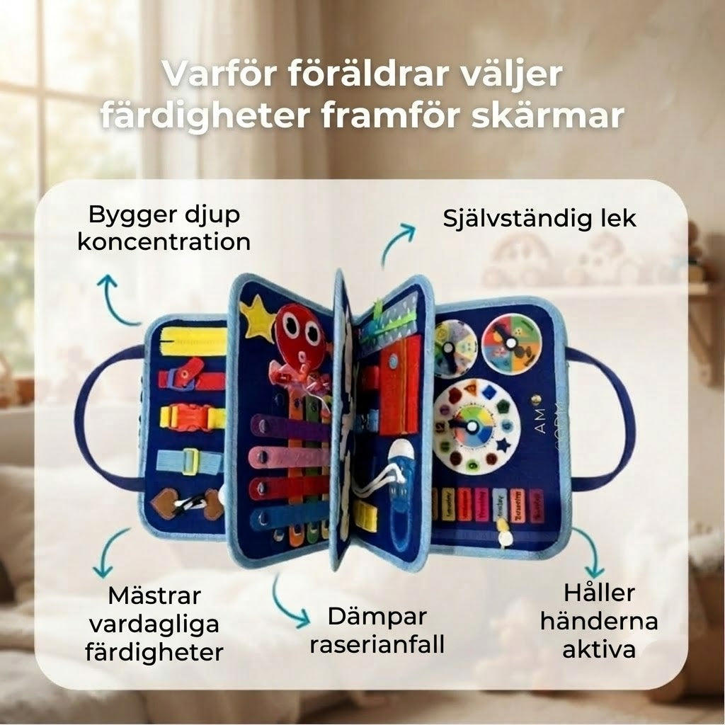 BusyBræt™ Lek, lär och upptäck – skärmfritt och utvecklande.