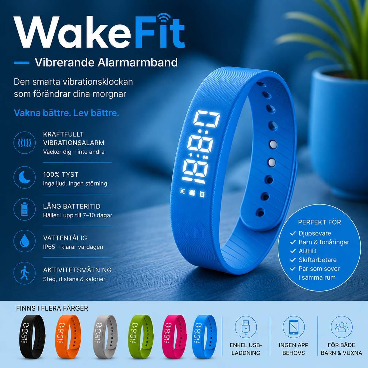 WakeFit – Vibrerande alarmarmband | Den smarta vibrationsklockan som förändrar dina morgnar