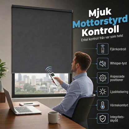 🪟 Mörkläggande motoriserad rullgardin med fjärrkontroll – PVC – Bredd 47–240 cm – Kabelansluten eller batteridriven motor – För sovrum, kontor och balkong 🏠