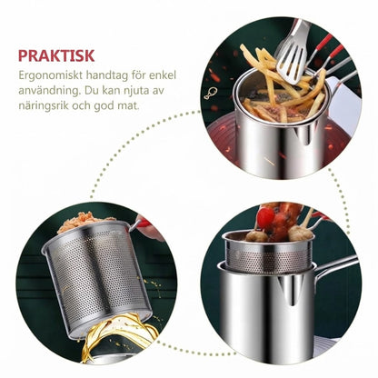 🥘 Multifunktionell Friteringsgryta i 304 Rostfritt Stål | Stänksäker & Oljesparande