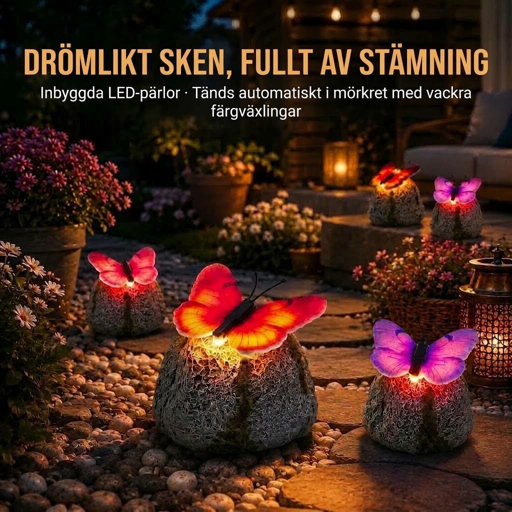 LunaGlow™ | Soldriven trädgårdssten med inbyggd lysande fjäril