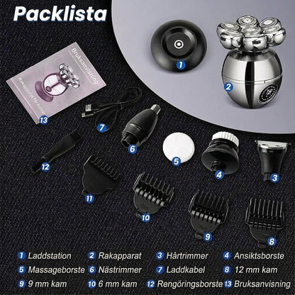 💪 7D Flexibelt rakapparatset | 5-i-1 Multifunktion⚡ Trådlös laddning + LED-batteriindikator🚿 Våt- och torrakning · Tvättbar🪐 Perfekt för resan