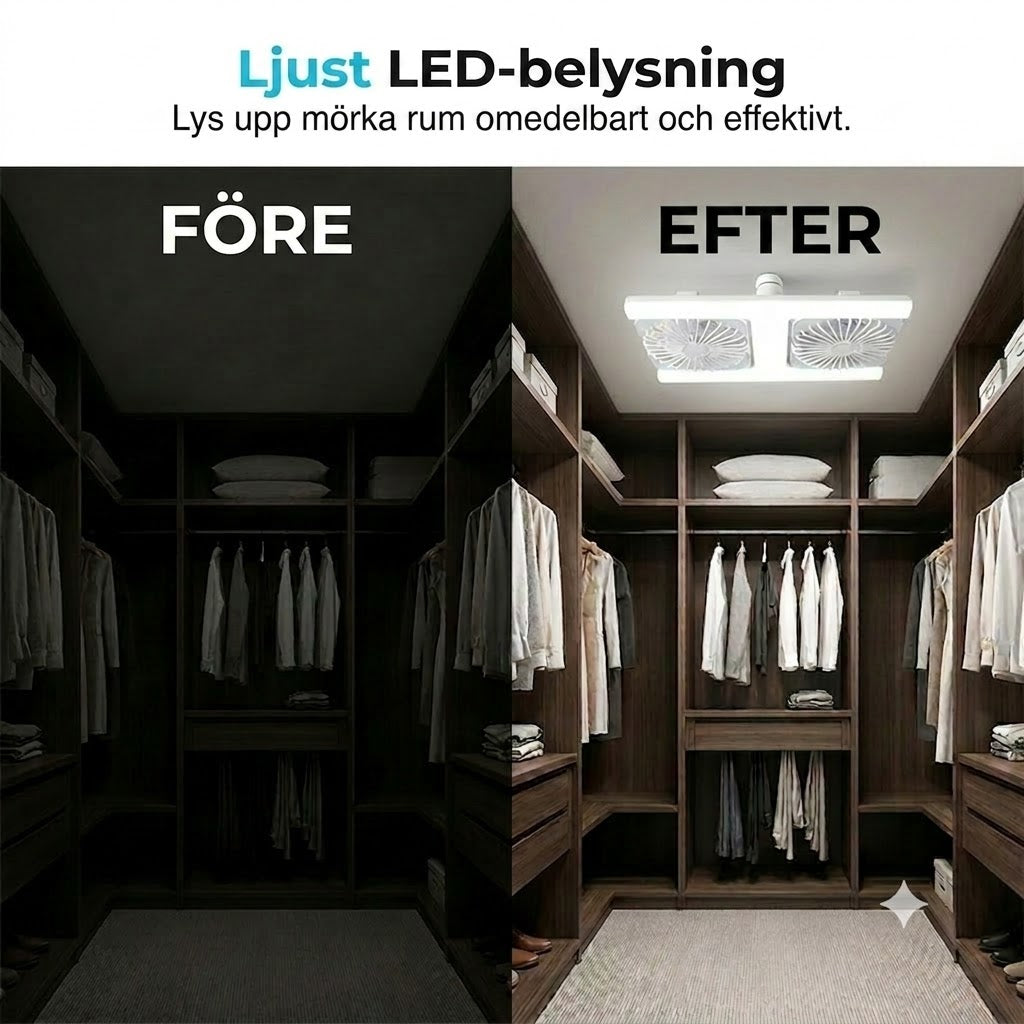 Takfläkt med dubbla huvuden och LED-belysning – modern design med fjärrkontroll för vardagsrum och sovrum