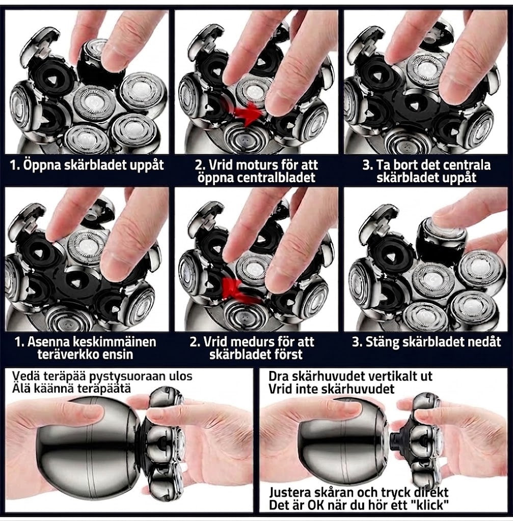💪 7D Flexibelt rakapparatset | 5-i-1 Multifunktion⚡ Trådlös laddning + LED-batteriindikator🚿 Våt- och torrakning · Tvättbar🪐 Perfekt för resan