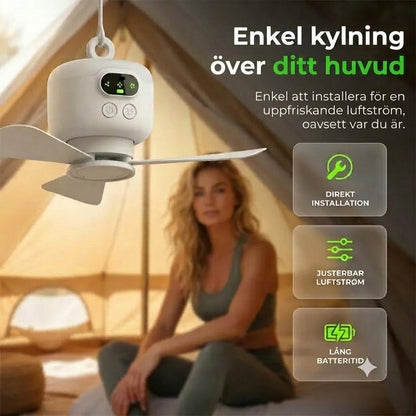 Uppladdningsbar fläkt med LED-belysning – svalka och klart ljus överallt ✨