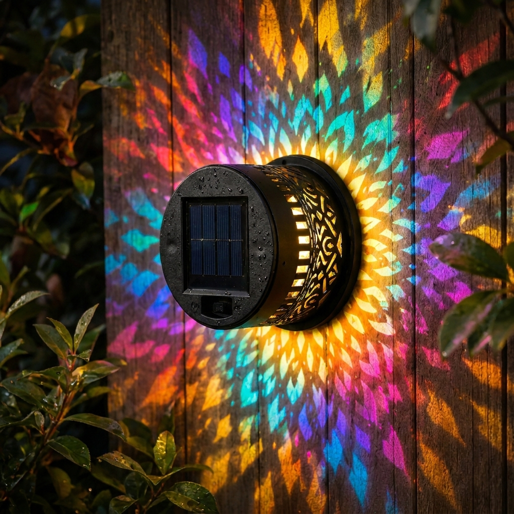 ProjectAura™ | Solcellsdriven Mandala Projektionsvägglampa