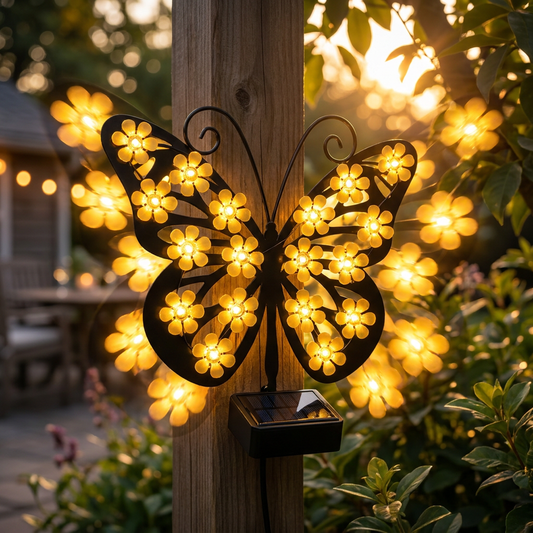 FlutterBloom™ | Dekorativ solcellslampa med fjäril och blomformat LED-ljus