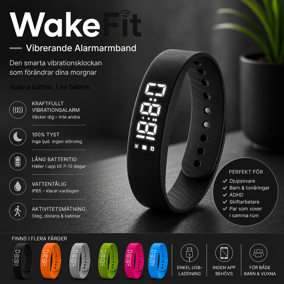 WakeFit – Vibrerande alarmarmband | Den smarta vibrationsklockan som förändrar dina morgnar