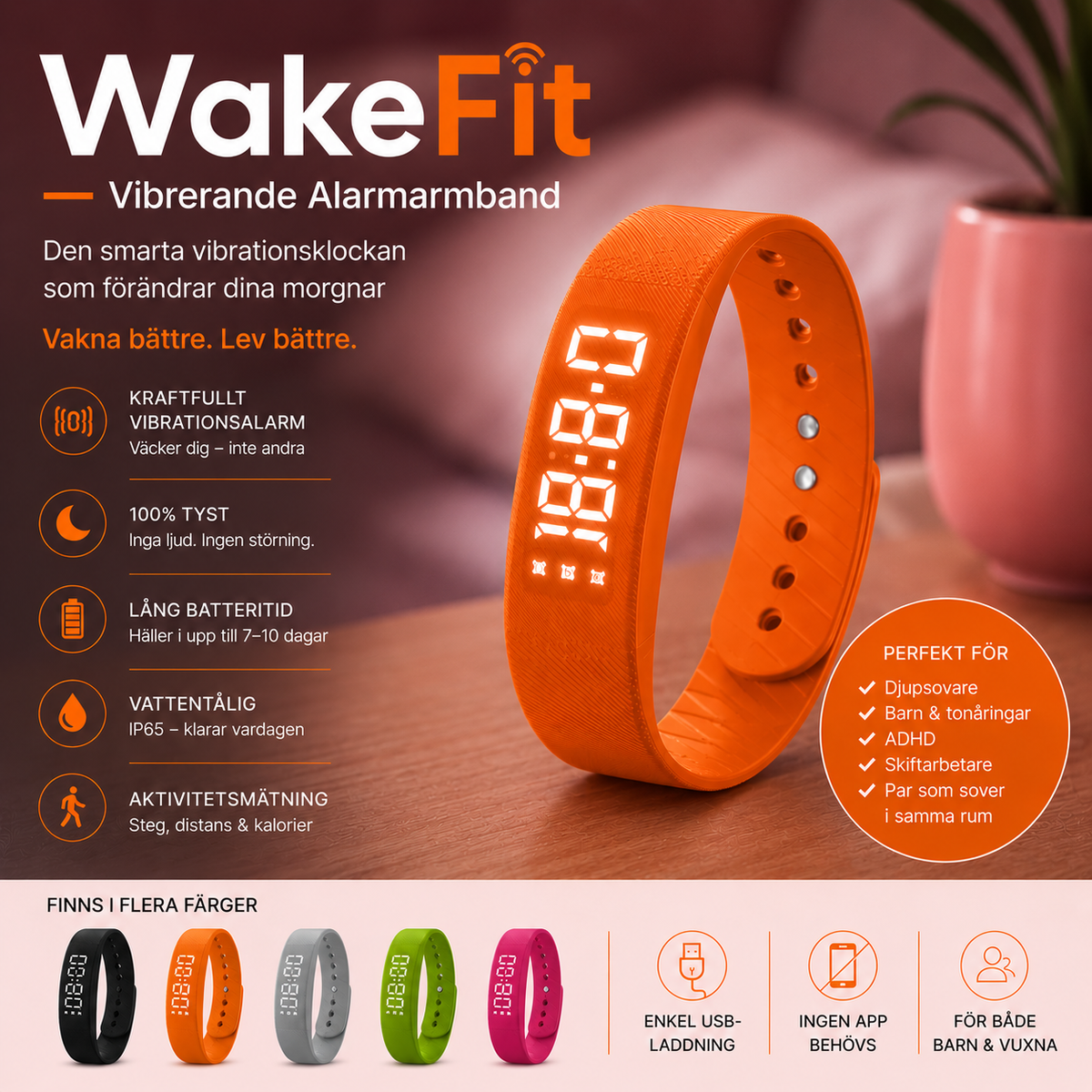 WakeFit – Vibrerande alarmarmband | Den smarta vibrationsklockan som förändrar dina morgnar