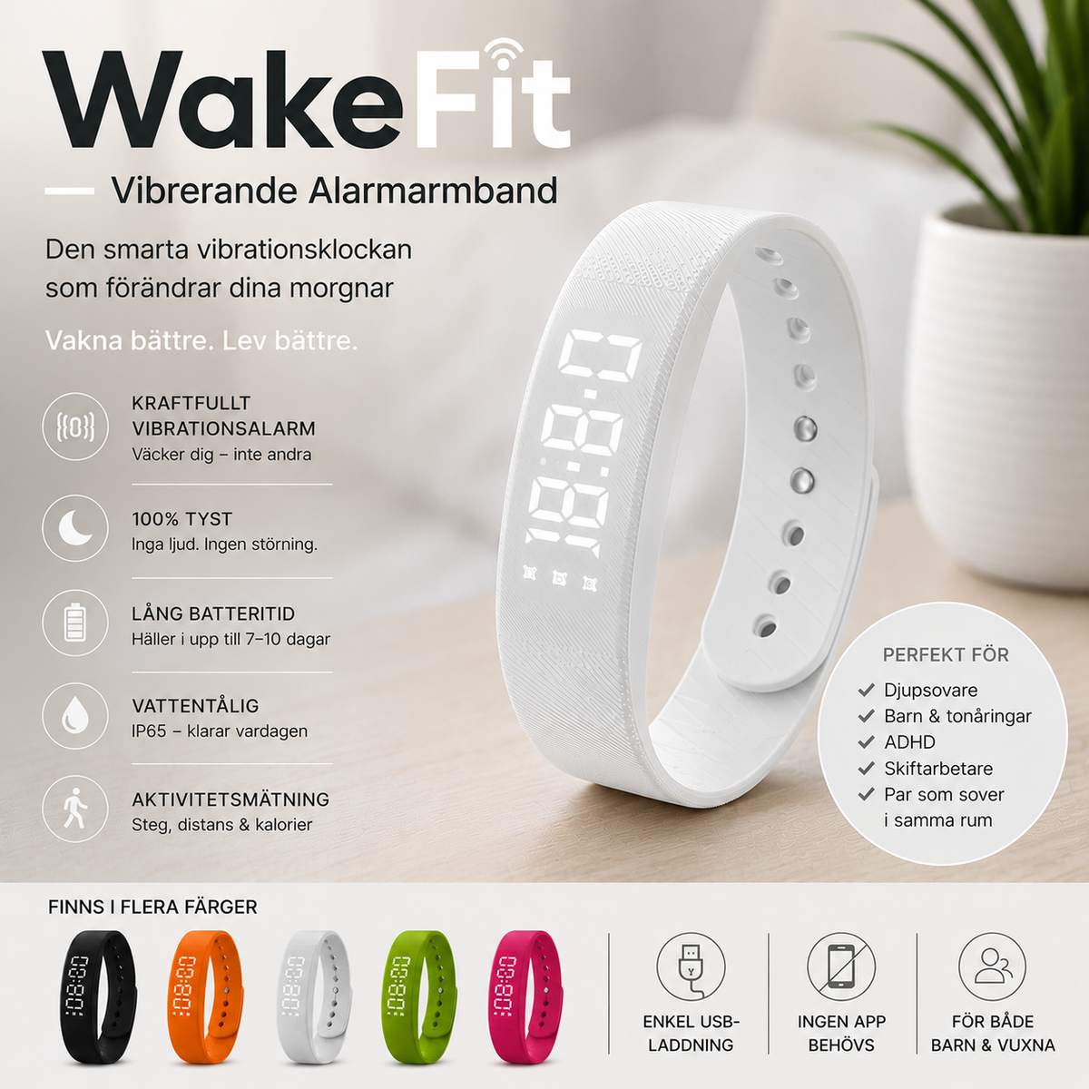 WakeFit – Vibrerande alarmarmband | Den smarta vibrationsklockan som förändrar dina morgnar